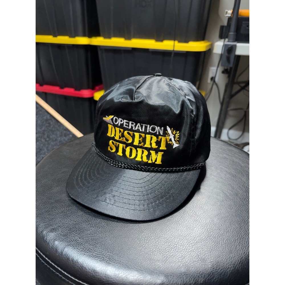 Vintage Otto Cap Operation Desert Storm Black Satin Trucker Hat Adjustable Strap